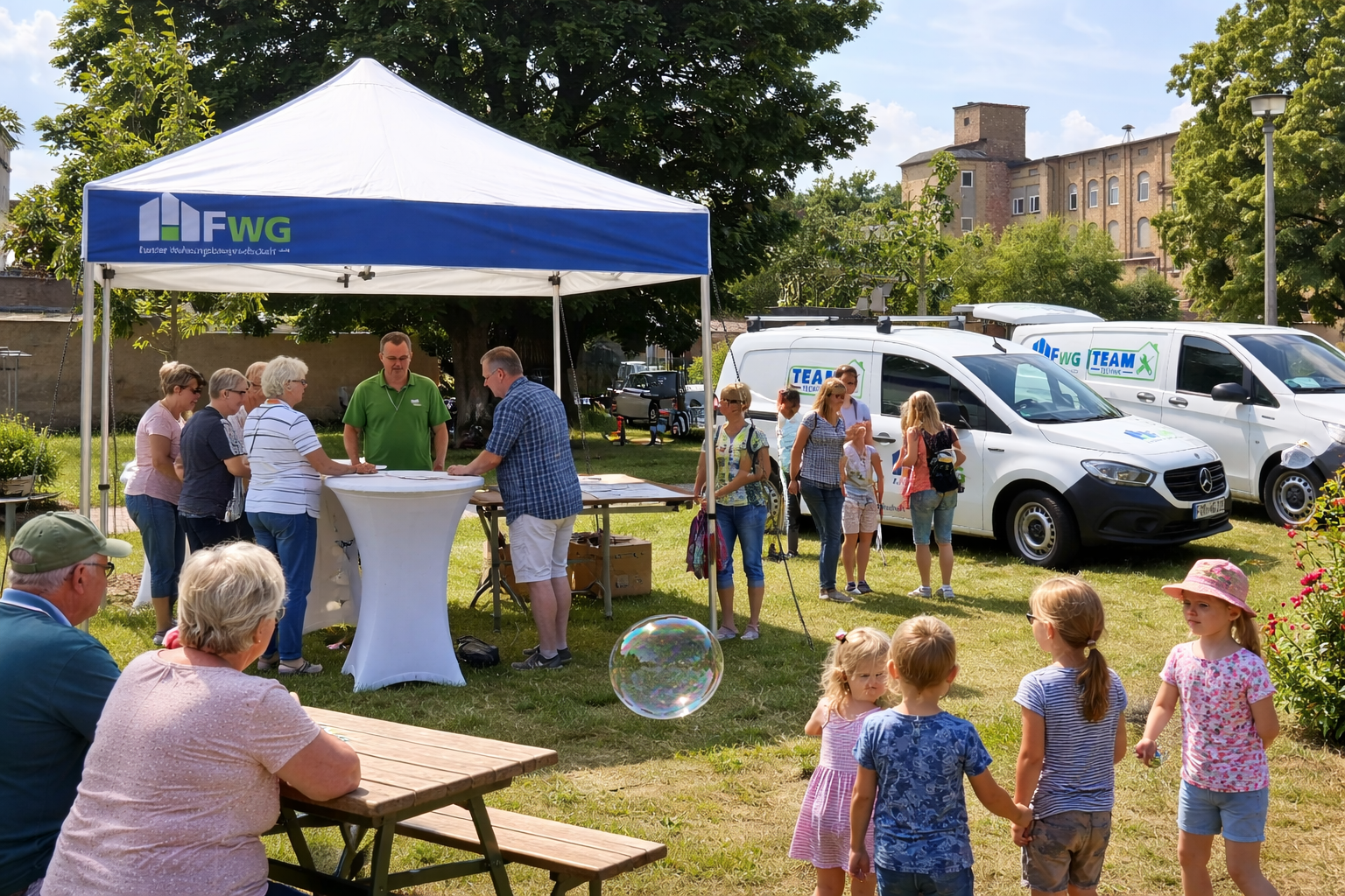 Menschen am Stand der Forster Wohnungsbaugesellschaft